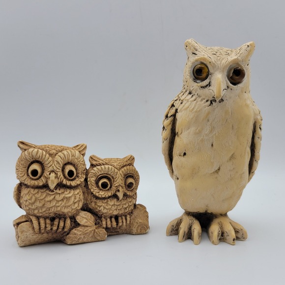 Other - Set of 2 Resin Owl Figurines Vintage Woodland Home Decor